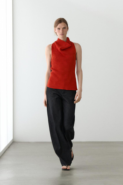 Massimo Dutti Хлопковый топ с драпированным вырезом, жженый