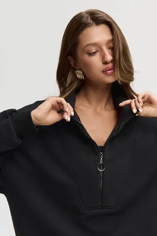 Олимпийка на молнии из премиум футера черного цвета