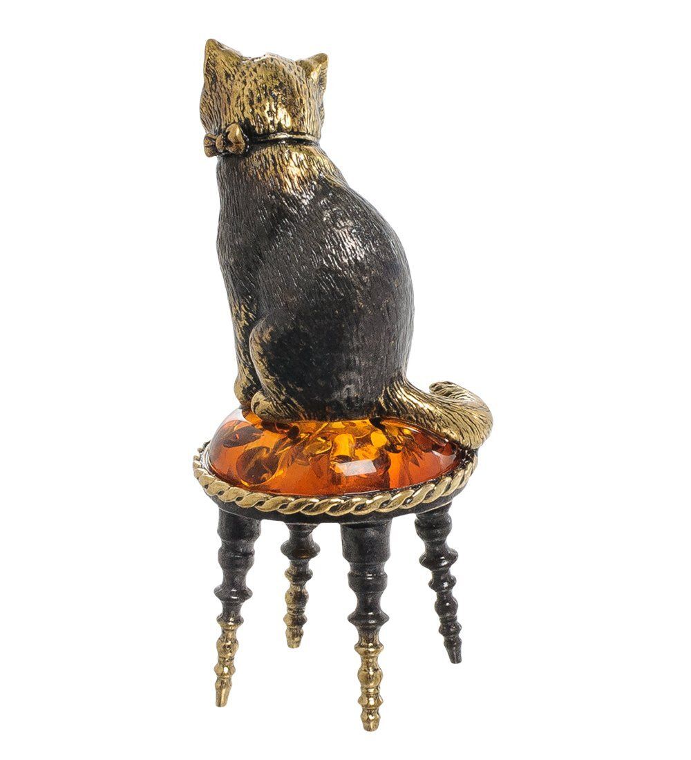 Народные промыслы AM-1941 Фигурка «Кот на пуфике» (латунь, янтарь)