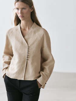 Massimo Dutti куртка из 100% льна, бежевый