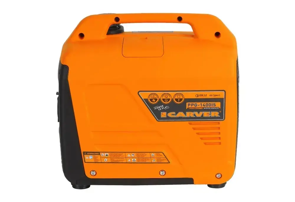 Генератор бензиновый инверторный Carver PPG-1400IS (1.4 кВт, 230В) цифровой дисплей, Quick Charge USB/Type-C, защита от перегрузки, экономичный режим