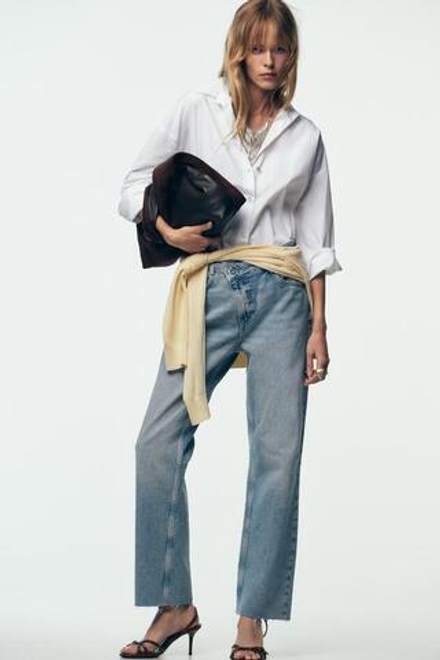 ZARA ДЖИНСЫ Z1975 STRAIGHT С ВЫСОКОЙ ПОСАДКОЙ И ПЕРЕКРЕЩЕННОЙ ТАЛИЕЙ, ИНДИГО