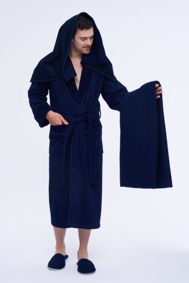Халат мужской с полотенцами 1163 синий Nusa