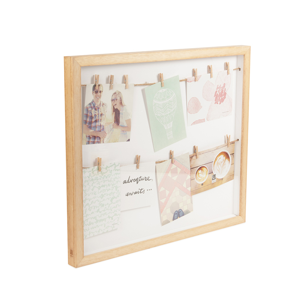 Панно с зажимами для 12 фотографий Clothesline натуральное дерево