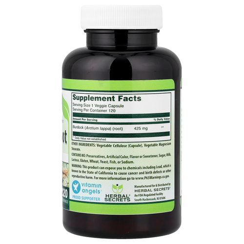 Herbal Secrets, Корень лопуха, 425 мг, 120 растительных капсул