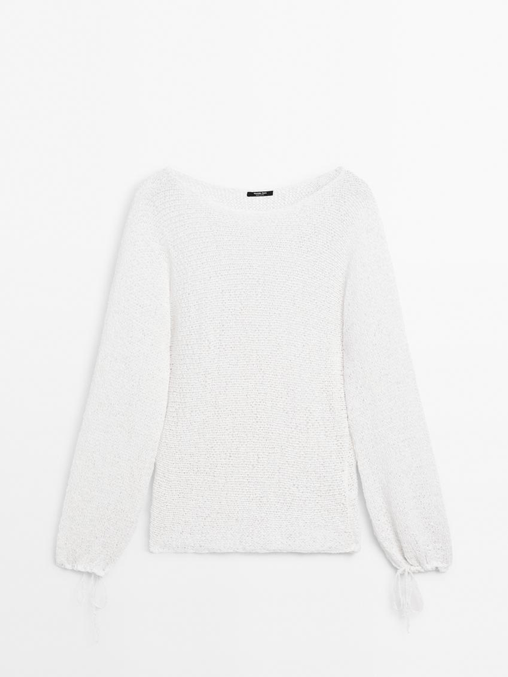 Massimo Dutti Свитер с рукавами-фонариками, белый