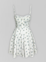 Платье ERS короткое на лямках в цветок с пышной юбкой