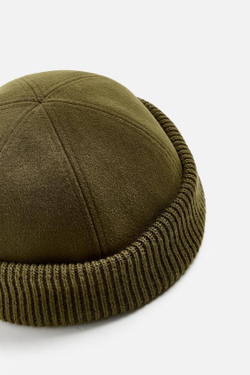 ZARA КОМБИНИРОВАННАЯ ШАПКА С УЗКИМИ ПОЛЯМИ, ХАКИ