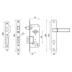 Замок с ручкой KIT P90 4585/3 ORION SN/CP мат. никель/хром