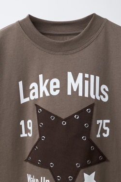 ZARA ФУТБОЛКА ЗВЕЗДА С ЛЮВЕРСАМИ, КОРИЧНЕВЫЙ