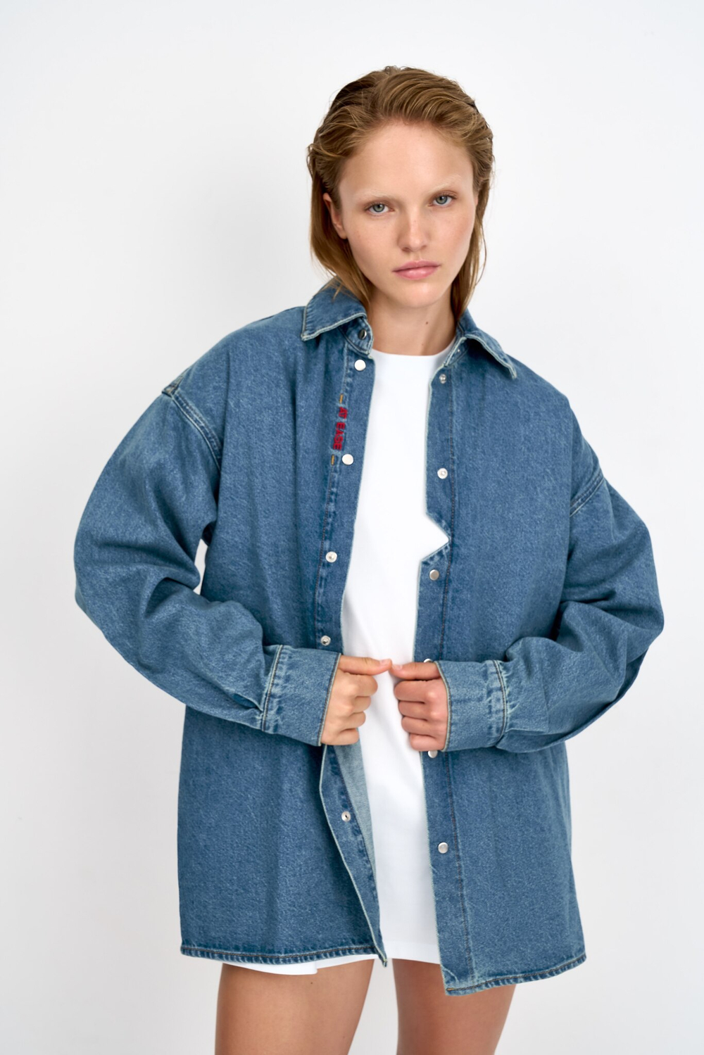 Джинсовая рубашка женская WOMAN JEANS SHIRT DARK BLUE