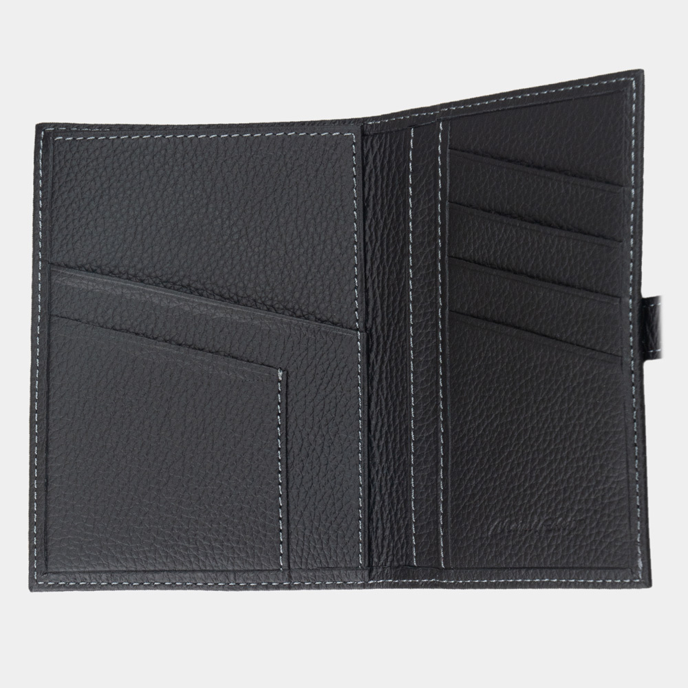 Обложка для паспорта и автодокументов из натуральной кожи теленка, черного цвета