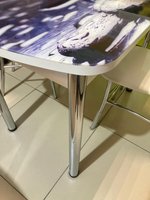 Стол разд Стеклянный подстолье прямое хром Царг.пояс белый Ст-ца орхидея на камне (белый) ф/п стекло