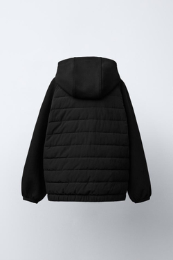 ZARA УЛЬТРАЛЕГКАЯ КОМБИНИРОВАННАЯ КУРТКА С ЭФФЕКТОМ НЕОПРЕНА, ЧЕРНЫЙ