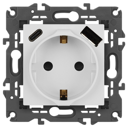 Розетка ЭРА Elegance 14-4108-01 2P+E 16A-250В со шторками с USB type-A+C 5В-3А белый