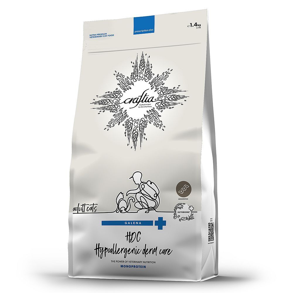 Сухой диетический корм Craftia Galena Hypoallergenic Derm Сare для кошек при заболеваниях кожи, Пакет 1,4 кг