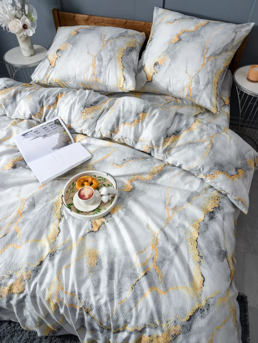Постельное белье 1,5 креп Павлина Жанет Золотой мрамор