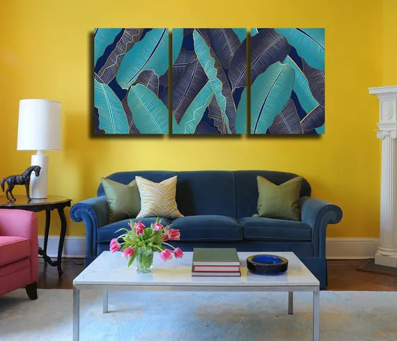 Модульная картина "Тропические зеленые листья"