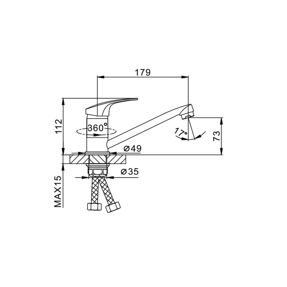 Смеситель для кухни 35к F4539-2-B FRAP (плоск.пов. излив, п/гайку, хром, силумин)