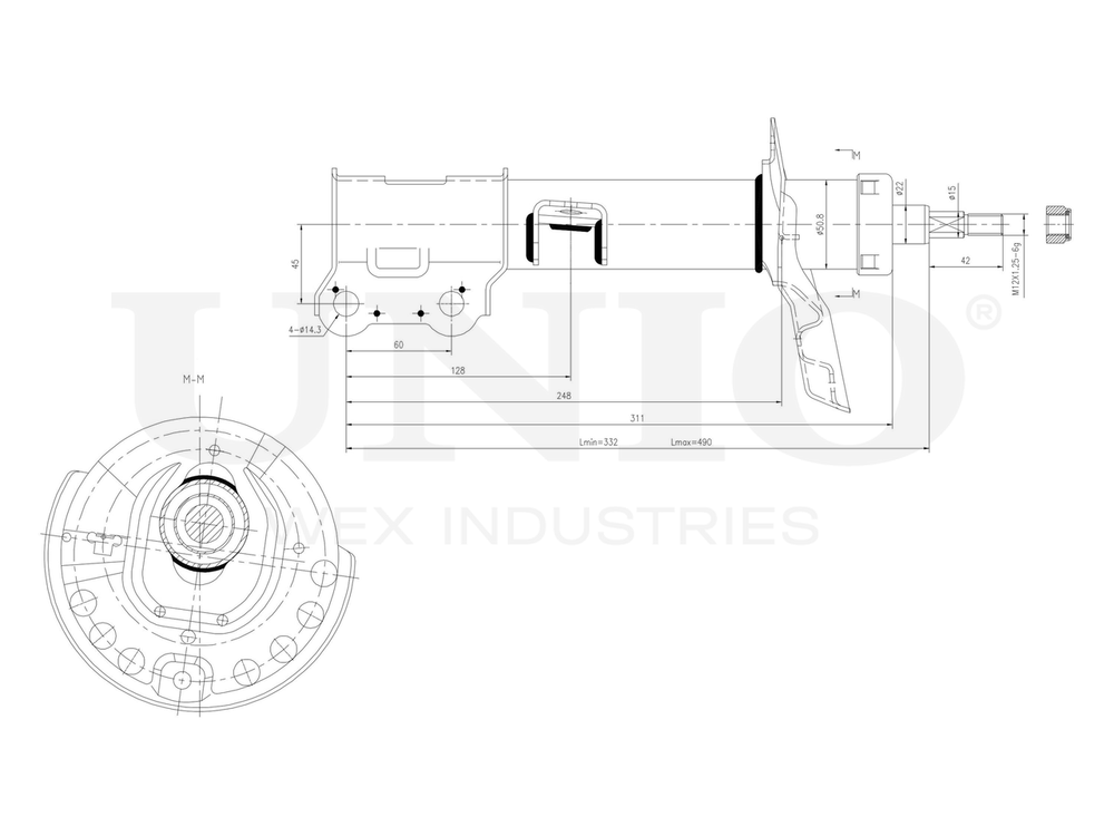 Амортизатор газовый передней подвески правый UNIO SAB-10359