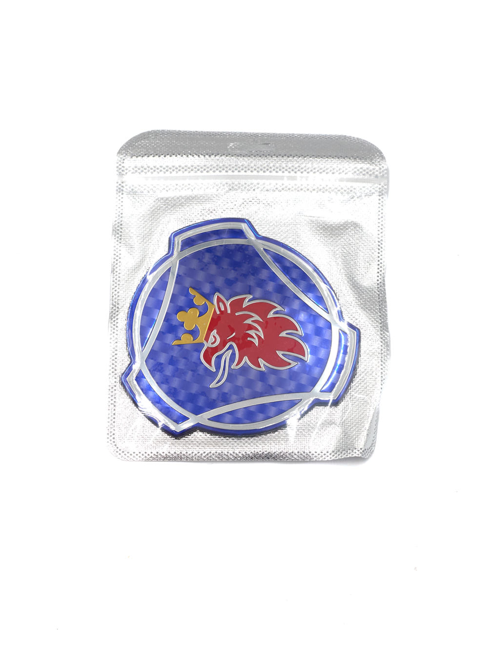 Наклейка / Шильд для автомобиля SCANIA (полиуретан 10х10 см). Синяя с красным лого СКАНИЯ