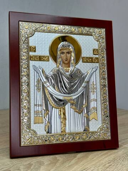 Покрова БМ, икона прямоугольная с рамкой, красное дерево 185х235