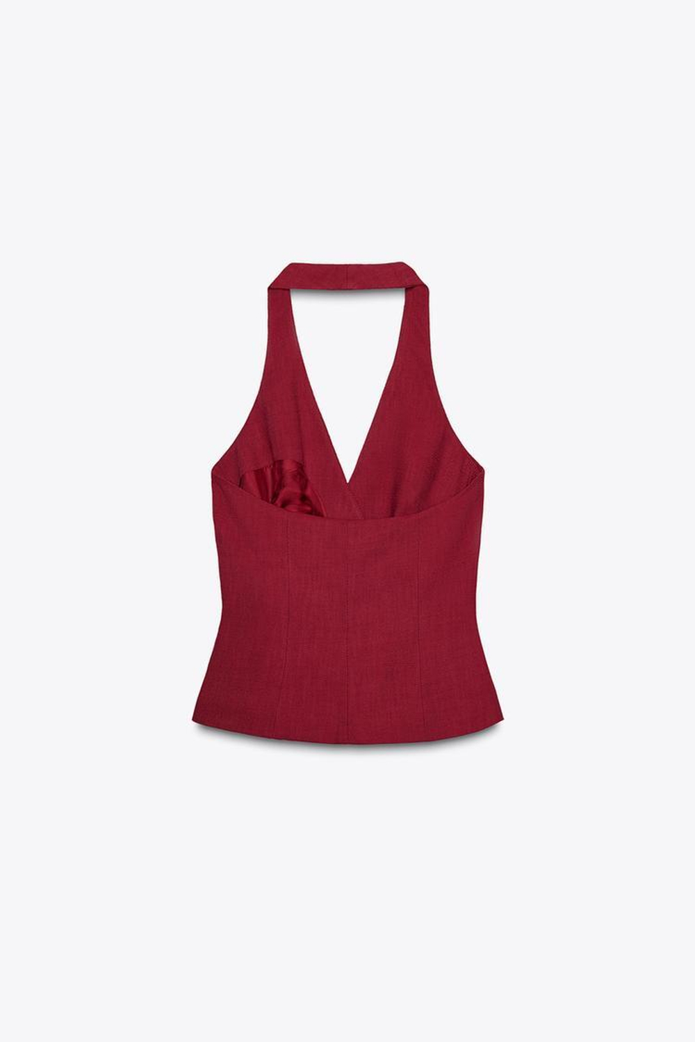 ZARA ЖИЛЕТ ХАЛТЕР С ЗАВЯЗКОЙ, ВИШНЕВЫЙ