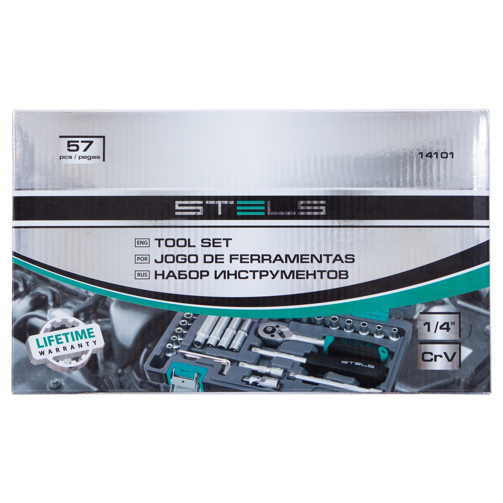14101 Набор инструментов, 1/4", CrV, 57 предм.//Stels