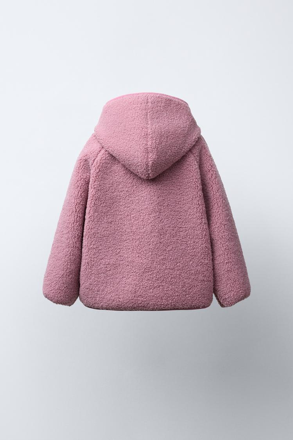 ZARA КУРТКА ИЗ ИСКУССТВЕННОЙ ОВЧИНЫ С КАПЮШОНОМ, РОЗОВЫЙ