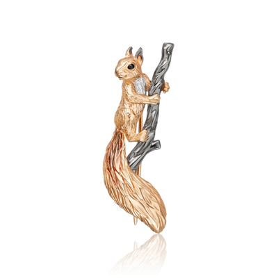 Брошь «Белка» из комбинированного золота с эмалью
