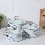 Набор эмалированной посуды 6 пр, кастрюли 1.9,2.5,3.7 л, Керчь, Белый мрамор-1 Элит, бел