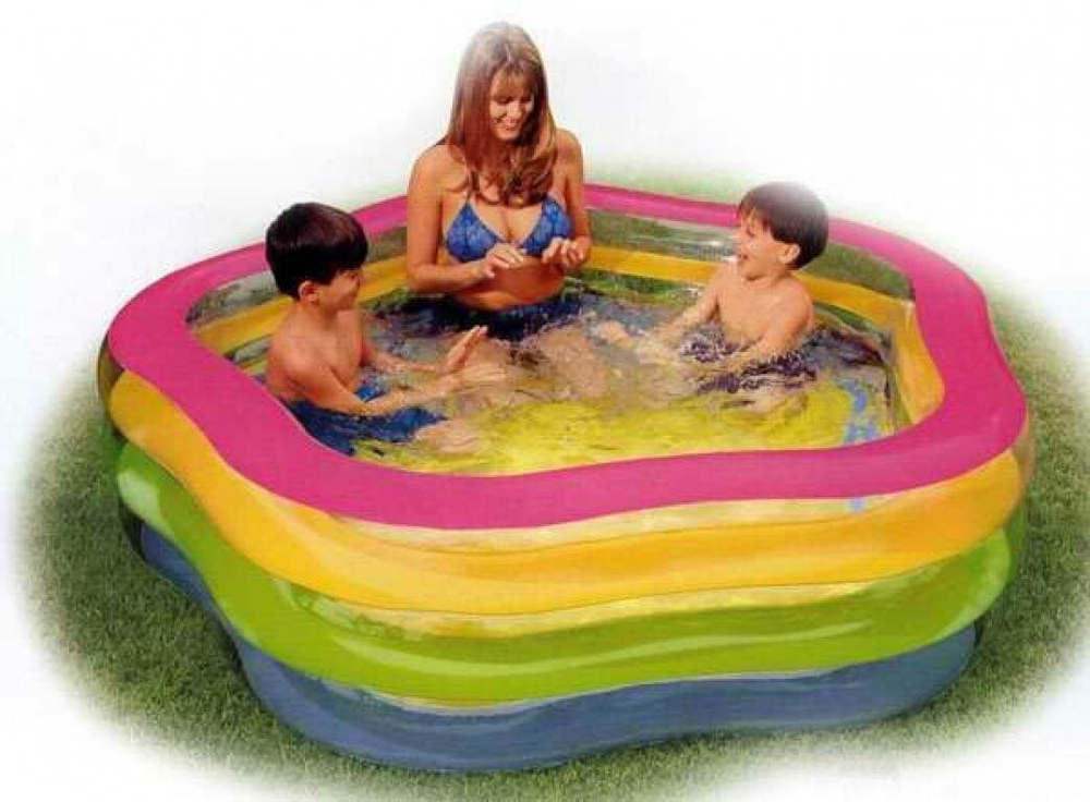 Бассейн надувной Intex 56495 Sea Shell 185х180х53 см / Пятиугольный бассейн Морская Звезда Интекс с надувным дном для дачи и отдыха