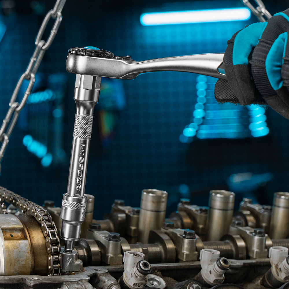 Набор торцевых головок, трещотка 120 зубьев, 1/2", CrV, 12 предметов Gross 14138