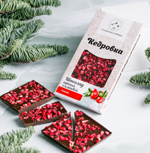 Шоколад горький "с Клюквой сибирской" / Кедровка / 100 гр / Солнечная Сибирь