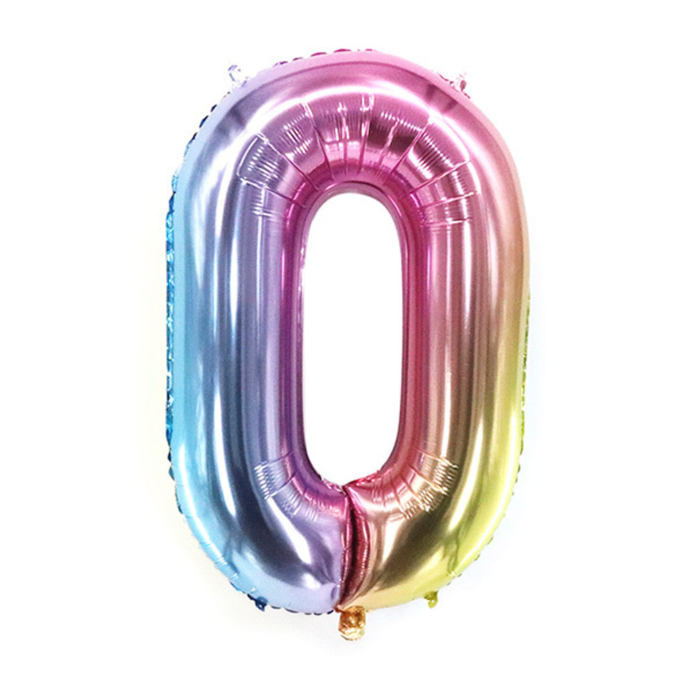Шар фольга Цифра 0 Радужная 40"/102см с гелием
