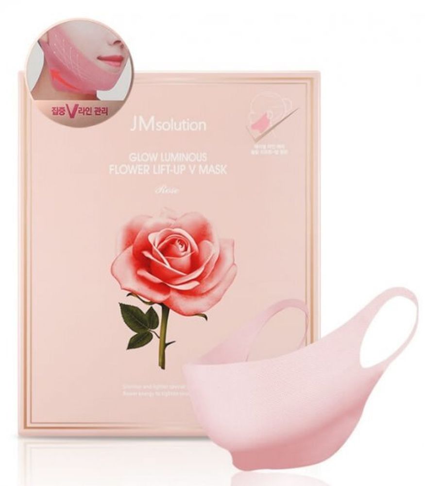 Лифтинг-маска для шеи и подбородка с розовой водой JMSOLUTION Glow Luminous Flower Lift-Up V MASK Ro