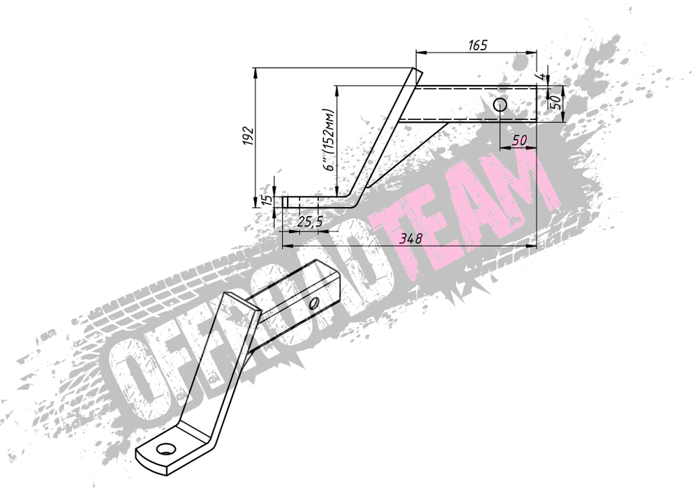 Насадка фаркопа Black, понижение 6", без шара, квадратный профиль