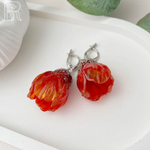 LEFIREL' Серьги серебряные женские "Рания" с цветами из муранского стекла / ювелирные украшения из родированного серебра 925