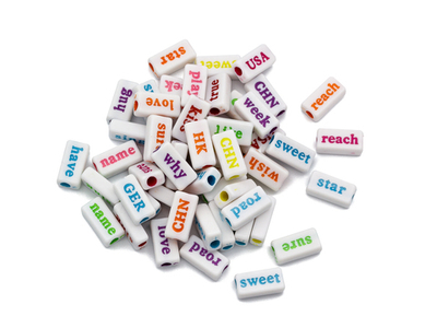 99825 Бусины-слова 15*7,5мм, белые, шт