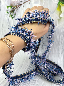 Тесьма с бахромой твидовая букле травка 35мм (1,5м в уп)