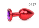 Коническая красная анальная втулка с фиолетовым кристаллом - 7 см. (Цвет: фиолетовый)