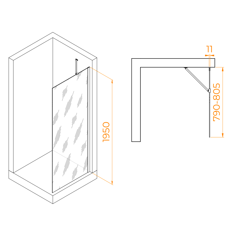 Душевая перегородка RGW WA-102 (Матовое-Сатинат, 800)