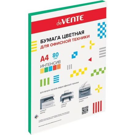 Бумага цветная А4, 80г/м2, deVente Интенсив, 50л, зеленая