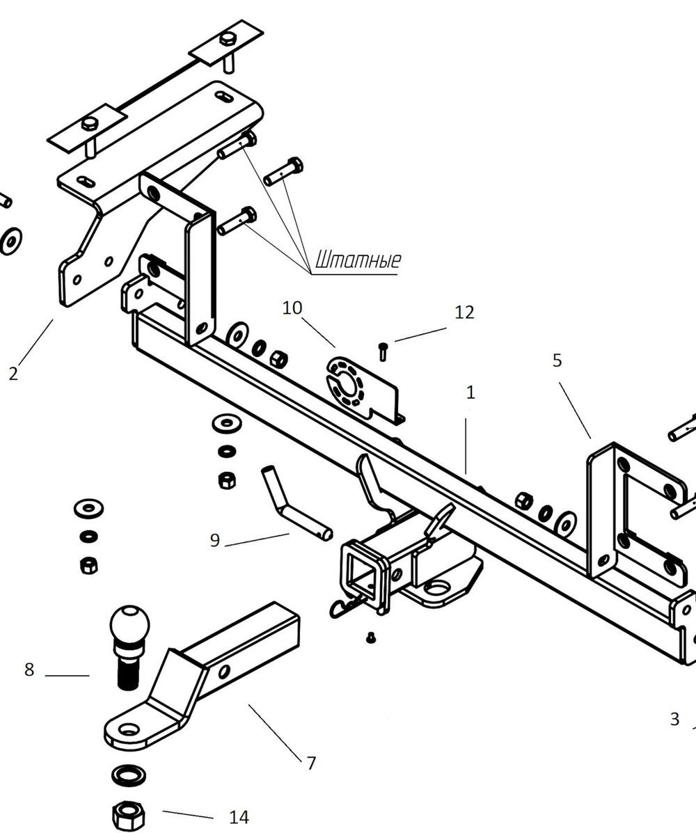 Фаркоп под квадрат для Haval F7/F7x 2019-2024, Бизон.FA 1000-E