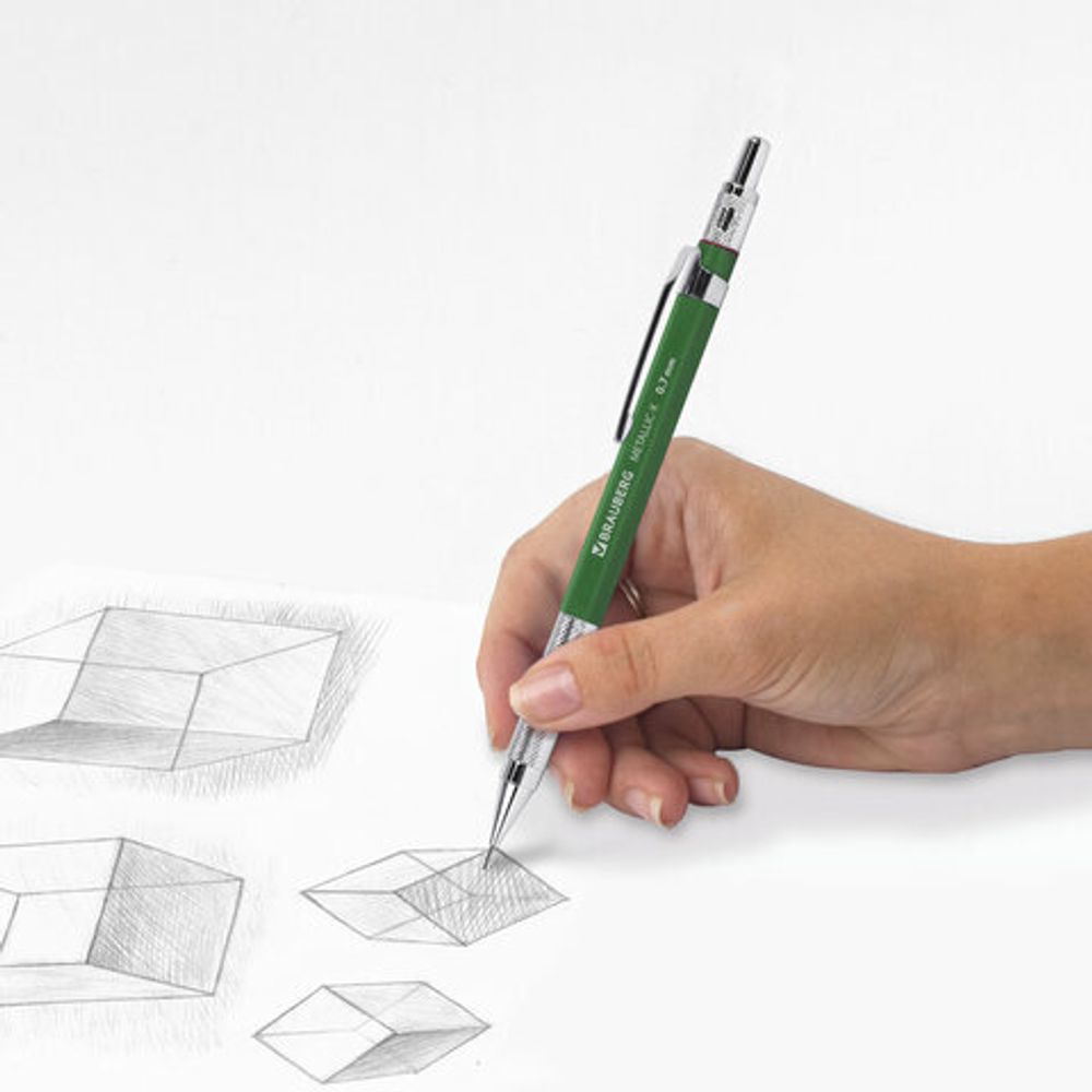 Карандаш механический 0,7 мм, HB, BRAUBERG "METALLIC X-07", металлические детали, 181975