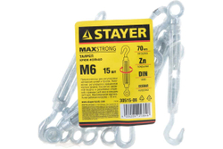 Талреп STAYER DIN 1480, крюк-кольцо, М6, 15 шт, оцинкованный, 30515-06