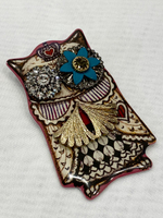 Брошь сова: пластик, текстиль, кристаллы