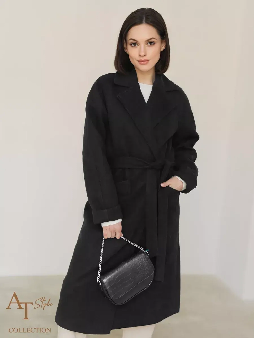 Пальто халат с запахом шерсть драповое демисезонное