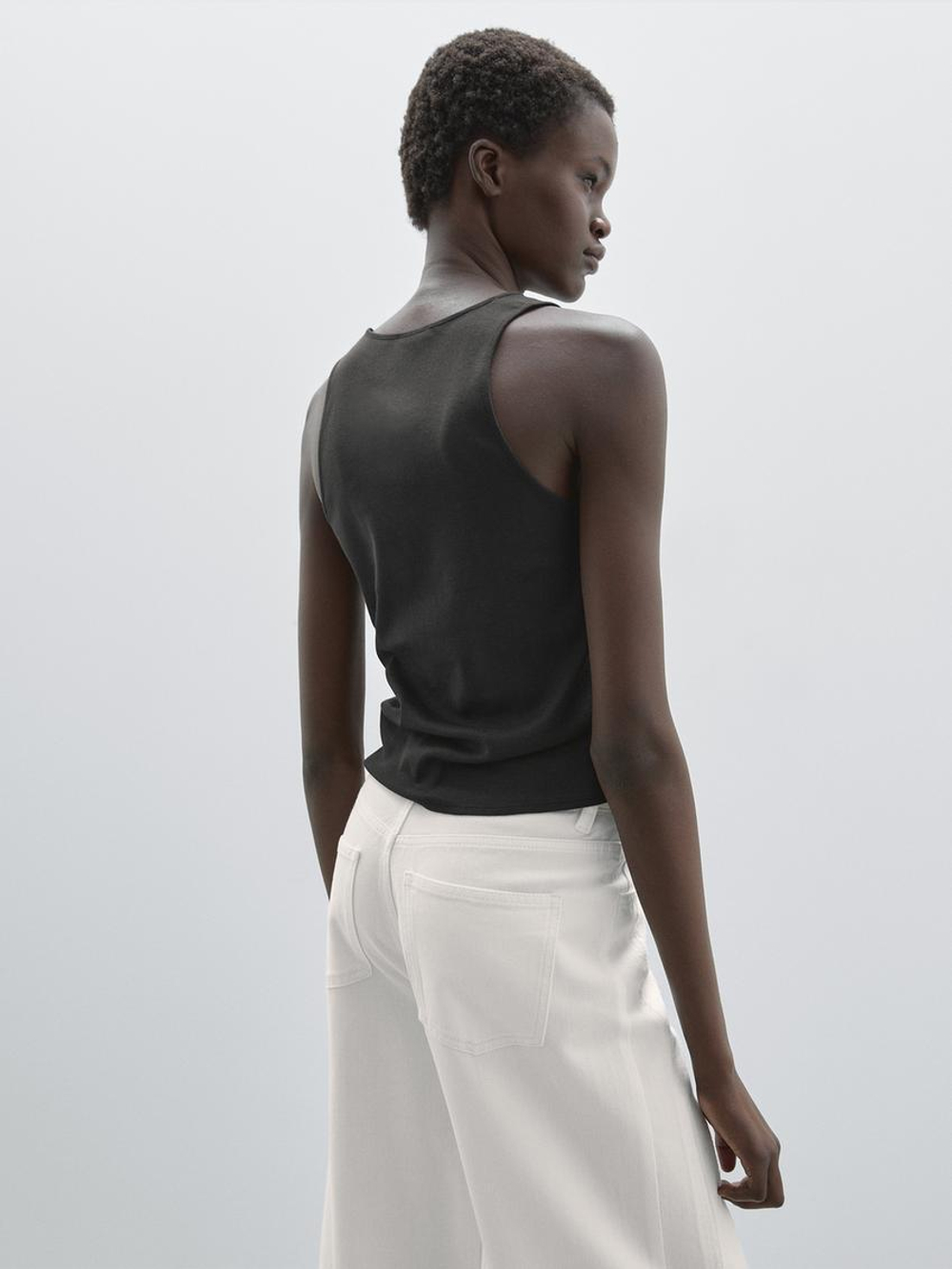 Massimo Dutti Топ с горловиной халтер и заклепками, свинцовый