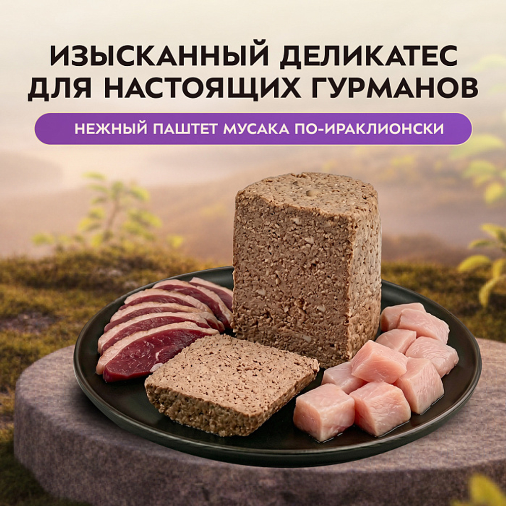 Влажный корм консервы для собак всех пород Деликатес "Мусака по-ираклионски" паштет из ягненка с овощами Мнямс 0,4кг 12 шт